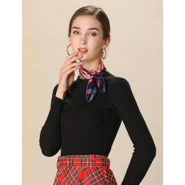 uxcell Women's Floral Leopard Polka Dots Striped Print Square Kerchief Neck Scarf Shawl 19.68 x 19.68inches Red Blue