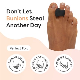 ZenToes Gel Toe Separators for Overlapping Toes, Bunions, Big Toe Alignment, Correction and Spacers (4 Pack) (Black)