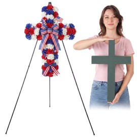 Chumia 1 Set Giant Floral Foam Cross with Wreath Display Stand 22" Pre-Cut Foam Cross with 67" Collapsible Flower Holder for Garden Religious Wedding Church Funeral Wake Cemetery Craft Decorations