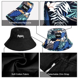 AYPOW Fishing Hat Double-Sided Wear XXL Unisex, Fashionable Large Size Wide Brim Cotton Bucket Hat, Easy Foldable Outdoor Sun Hat Fishing Hats Bucket Hat Leisure Hat Summer Hat Men Women 54-65, black