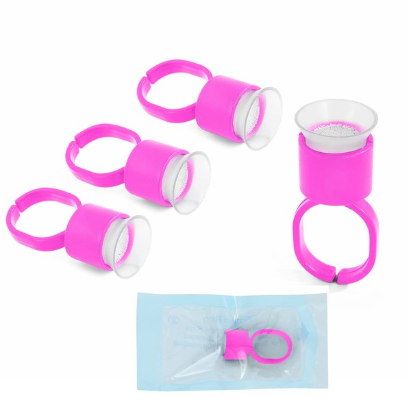 Ink Ring Cups,50pcs Microblading Pigment Glue Rings with Sponge Ink Cups Caps Permanent Makeup Eyelash Eyebrow Extensions Medium Holder for Microblading Supplies(Pink)