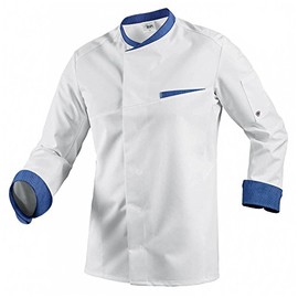 BP 1593-435-21-M chef jacket for men, long sleeves with cuffs and contrasting stand-up collar, 180.00 g/m² fabric blend, white, M