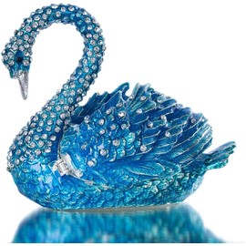 HDCRYSTALGIFTS Blue Swan Hinged Jewelry Box Ring Earrings Jewelry Organizer Hand Painted Animal Figurines Collectable Keepsake Home Decor Wedding Gift