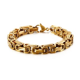 SeiMios Chain Link Bracelet for Men, 6mm Stainless Steel Byzantine Bracelet Gold Plated Polished 8.6 Inches