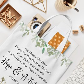 WAITPI Christian Bible Verse Floral Canvas Tote Bag, For I Know The Plans I Have for You Scripture Gifts Tote Bag for Women, Inspirational Religious Aesthetic Reusable Tote Bag for Travel Church