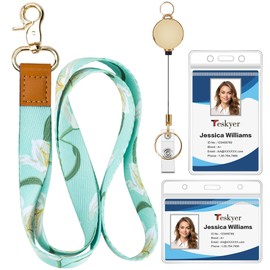 Teskyer ID Card Holder with Lanyard Lanyard Retractable Waterproof Plastic Transparent Zipper Soft White Lily