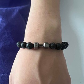 Black Dumbbell Bracelet for Men Gym Bros Bracelet 8mm Volcanic Lava Rock Bracelet Natural Stone Bracelet Men Stretch Bracelet Bead Bracelet for Men (White turquoise+volcanic stone+matte agate)