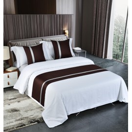 Guest Ruyunlai Bed Runner & Scarves, Brown, Soft Fashion Satin Bed Runner for Guest House, Hotel, Bedroom Decoration, 2 Pillowcases (50 x 50 cm)