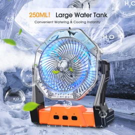 Ausic Portable Misting Camping Fans, [Max 35H Runtime] Outdoor Cooling Fan for Patios, 8 Inch Battery Operated Rechargeable Fans, Water Spray Fan with LED Light, Travel Beach Camp Essential