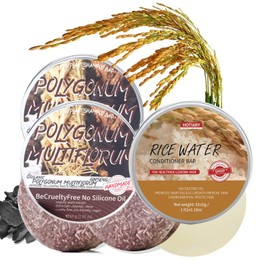 Hotiary Darkening Shampoo Bar & Rice Water Conditioner Bar Set, Rice Water Hair Growth Shampoo Soap Bar for Thinning Hair and Hair Loss, pH Balanced, for Fine & Oily Hair - Easy for Travel