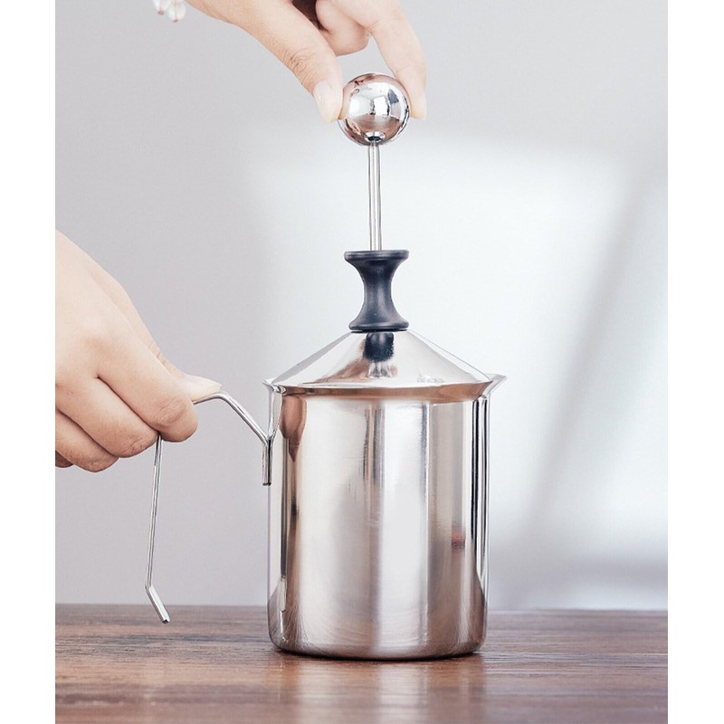 CHENGZI Stainless Steel Double Strainer Manual Milk Frother
