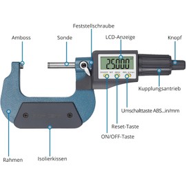 Micrometer Digital, LCD Digital Outside Micrometer 25-50 mm/1-2 Inch, Electronic Digital Micrometer Micrometer Length Measuring Tool Thickness Gauges Mechanist Tester, 0.00005 inch/0.001 mm