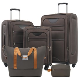 Campfun 5 Piece Luggage Sets, Carry On Luggage Set with Travel Bag & Toiletry Bag, Expandable Softcase Suitcase with External Pockets TSA Lock, Checked Suitcase 20/24/28in for Women Man, Brown