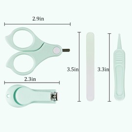 GLOVAL BABY Baby Nail Kit, Baby Manicure Kit and Pedicure kit with Cute Owl Shape Case. Baby Nail Clipper, Scissor, Baby Nail File & Tweezer for Newborn, Infant & Toddler, Mothers Day Gifts(Green)