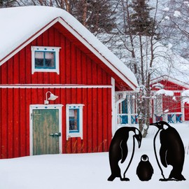 Lin's Wood 3 Pcs Metal Penguin Garden Metal Stakes, Hollow Garden Animal Ornament, Outdoor Decorative Stake Accessories And Lawn Ornaments - Ornamental Gardening Stakes For Decor. (Penguin family)