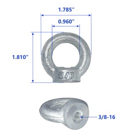 3/8"-16 Lifting Eye Nuts, Drop Forged Galvanized Threaded Fastener, UNC Standard Ring Shape Lifting Eye Nut, 2 Packs