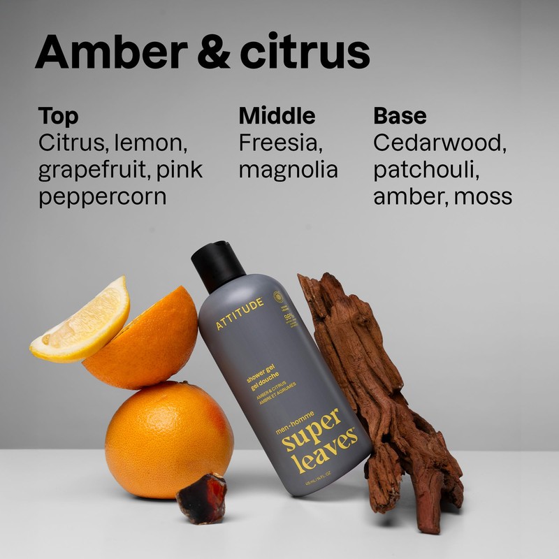 ATTITUDE Shower Gel Body Wash for Men, 98% Natural Origin