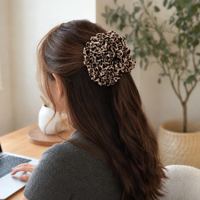 2 Pack Large Leopard Print Ruffle Scrunchies for Women, Large