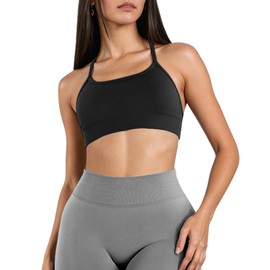 JN JANPRINT Backless Sports Bra Seamless Workouts Criss Cross Back Yoga Strappy Bra with Removable Padded Gym Top Black