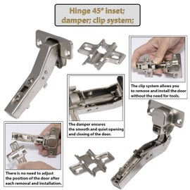 AERZETIX - C41047 - Set of 2 concealed clip hinges for 45° corner elements for fully retracted furniture doors - Mounting opening 35 mm - with clip and damper.