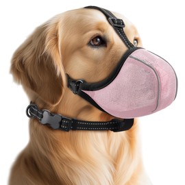Dog Muzzle - Soft Breathable Mesh Nylon Adjustable Muzzle for Small Medium Large Dogs Prevents Chewing,Biting & Scavenging | Allows Panting, Drinking & Grooming | Secure Collar Strap Design(Pink XL)