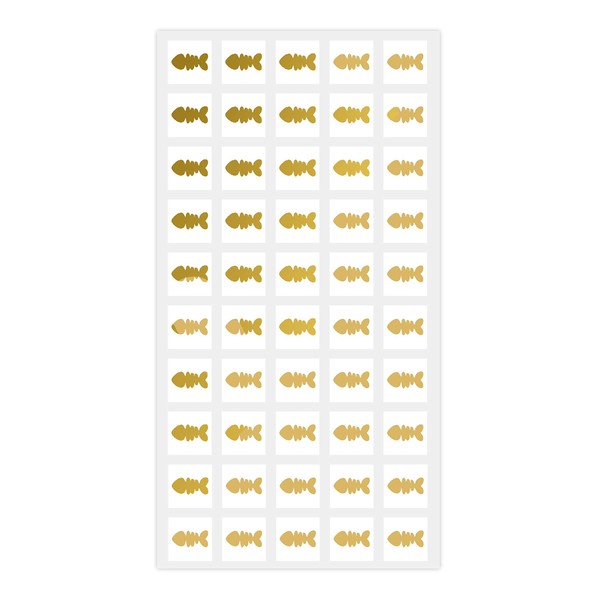 Wedding Meal Stickers - White Square Stickers - Wedding Meal Indicator Stickers - Meal Choice Stickers (50 Stickers - Fish Bone, Gold)