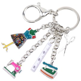 WEVENI Alloy Sewing Machine Key Ring Scissors Ruler Iron Jewellery Enamel Charms For Women Girls Gift, multicoloured