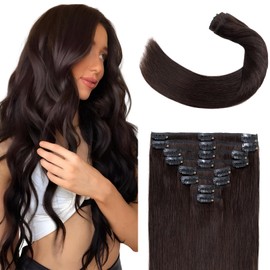 Elailite Hair Extensions Clip in Real Hair Remy Human Natural Hair Standard Weft 8 Pieces Full Head Straight - #2 Dark Brown - 20 Inch (105 g)