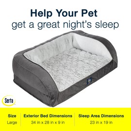 Serta Orthopedic Quilted Couch Dog Bed for Pets – Slate Gray (Large)