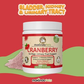 Cranberry for Dogs in Powder - Urinary Tract Health, Dog UTI, Bladder Support, Bladder Stones, Incontinence Support, Cranberry Supplement - Bacon Flavor (2-Pack, 200 Scoops)