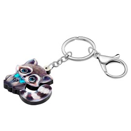 NEWEI Acrylic North Raccoon Keyring Rings Pendant Jungle Animal Jewellery Handbag Purse Car Charms Gift for Women Girls (Raccoon C), Raccoon C
