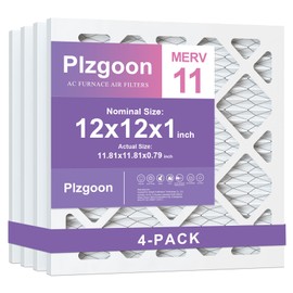 Plzgoon 12x12x1 Air Filter MERV 11 (4 pack) MPR 1000 Pleated AC Furnace Filters Replacement (Exact Dimensions: 11.81"L x 11.81"W x 0.79"Th) Compatible with Air Conditioner AC HVAC Furnace