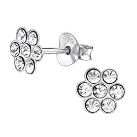 Daisy Flower Earrings with Crystal Stones 925 Sterling Silver