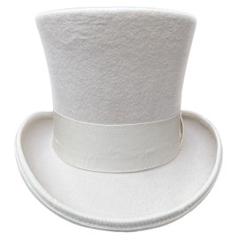 White Wool Felt Men Top Hat Wedding Mad Hatter 7" Tall Topper Hats (XL= 61cm (7 5/8))