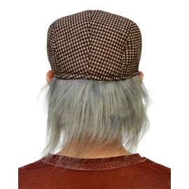 Witty Emporium Old Man Wig with Attached Hat Driving Cap with Gray Hair Checkered Costume Accessory Set Adult Teen 100 Hundred Days Boys Men Funny Flat