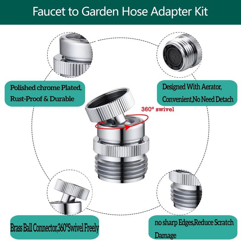Faucet to Garden Hose Adapter,Brass 3/4-Inch Garden Hose Adapter with