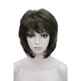 Wiginway Short Straight Synthetic Wigs Layered Shaggy Hair Fashion Bob Wig for Women Medium Brown