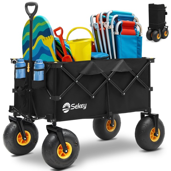 Heavy Duty Beach Wagon with 9" Big Sand-Proof Wheels –