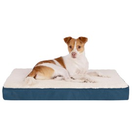 Best Pet Supplies Cute Dog Crate Mat Flat Bed with Waterproof Exterior, Thick Orthopedic Egg Foam Mattress, and Soft Sherpa Fleece Cover for Small, Medium, and Large Breeds - Blue, 24X16X3