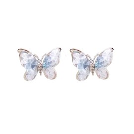 Butterfly Earrings, Popular, Light Blue, Resin, Non-Hole Earrings, For Women, Painless, Hypoallergenic, Resin Copper