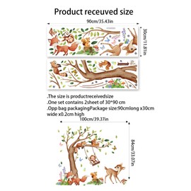 Purekay Wall Sticker Jungle Animals Large Tree Wall Sticker Deer Monkey Squirrel Fox Raccoon Wall Sticker Baby Room Nursery Bedroom Living Room Wall Decoration
