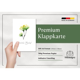 WBdesignz Sympathy Card with Envelope "Herzliches Beileid" - Mourning Card Ginko Funeral Card Condolence Card (DIN A6)