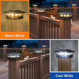 APONUO Solar Post Cap Lights 6 Pack - 4x4 5x5 6x6 Fence Post Lights, Auto On/Off, Waterproof IP64, 2-Mode (Warm/Cool White), Deck Patio Yard Solar Light for Wood & Vinyl Posts, Black