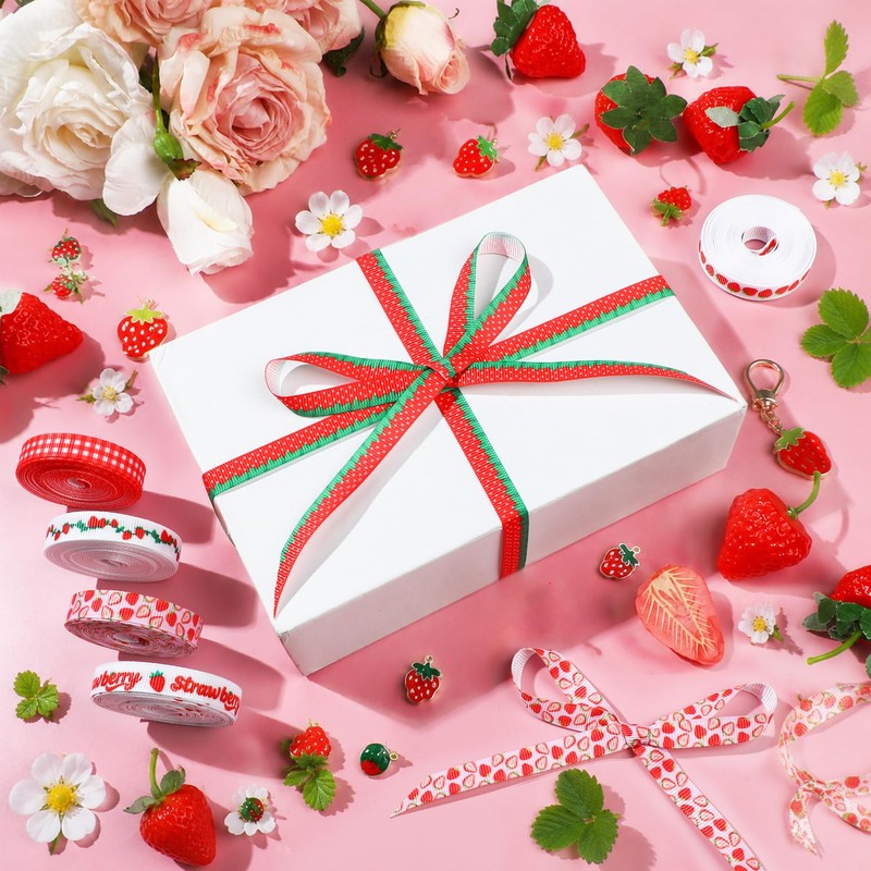 Strawberry Grosgrain Ribbon Set for Girls Berry First Birthday