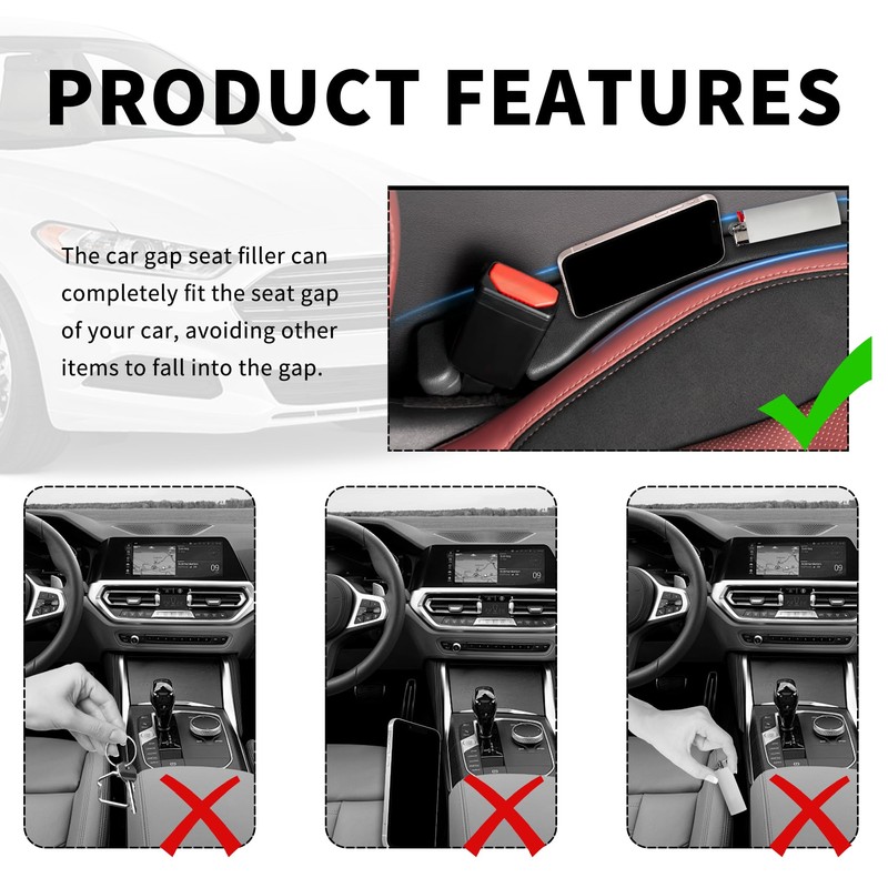 New Car Seat Gap Filler 2 Pack,Flexible Seat Gap Filler