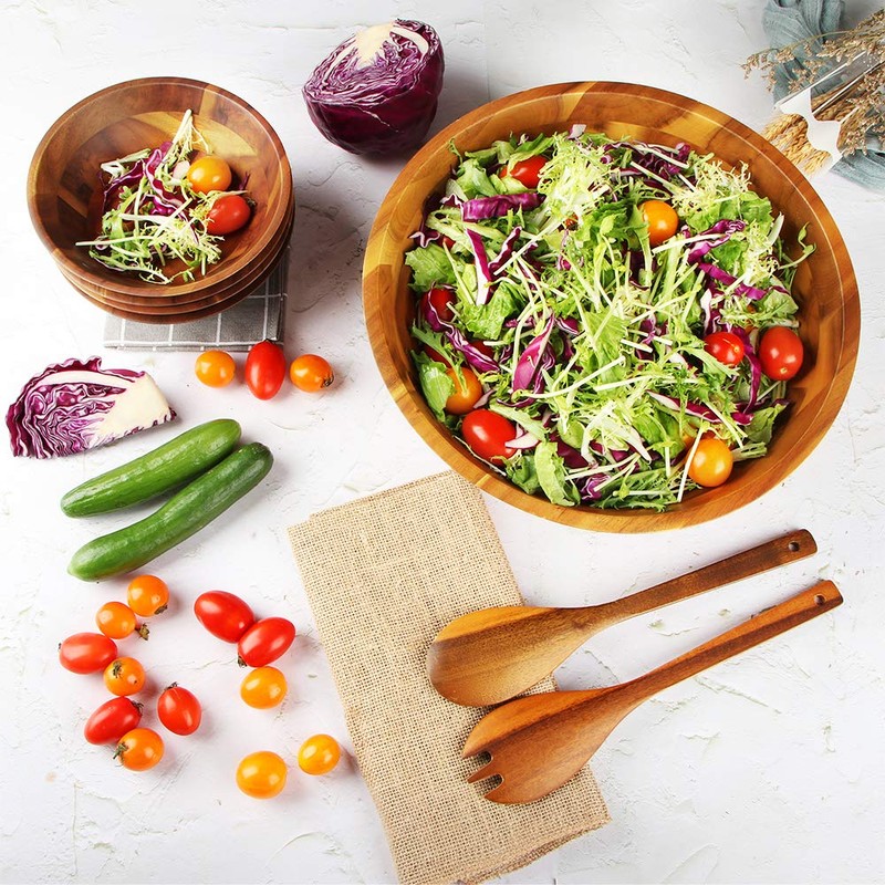 AIDEA Salad Bowls, Wooden Salad Bowls Set, Large Acacia Wood