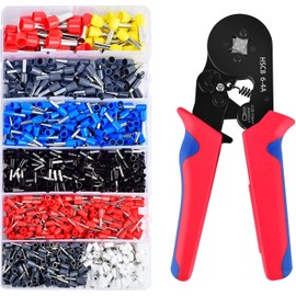 Crimping Tool Kit, Wire Crimper, Professional AWG23-7(0.25-10mm²) Self-Adjustable Ratchet Wire Crimping Tool, Ferrule Crimper Plier Set with 1200PCS Wire Terminals Crimping Connectors Sleeves