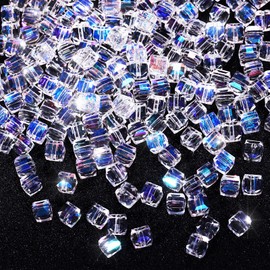 Equsion 400 Pieces Crystal Cube Beads Square Glass Beads 6 mm Crystal Spacer Beads Clear Loose Beads for Necklace Bracelet DIY Jewelry Crafts Making Supplies (AB Color)