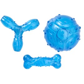 Dog Dental Toys Bacon Flavored Scented Tough Blue Rubber Choose Ball Bone Tripod or Sets (Small Set - All 3 Toys)