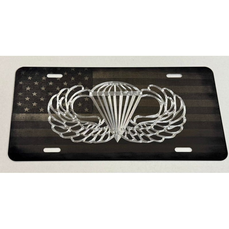 Laser US Flag & Diamond Etched Army Airborne Wings Car